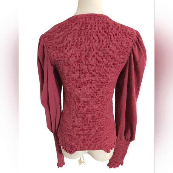 Anthropologie Muted Rose Pink Smocked Puff Sleeve Top - Picture 4 of 8